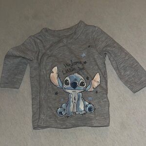 Gray Kids 0-3M Stitch Shirt with Blue Character Design.